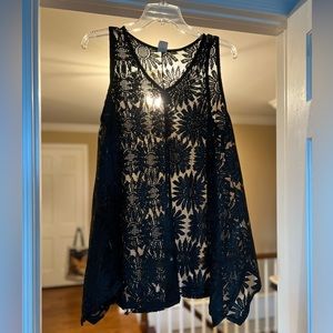 Black flower lace beach cover up
